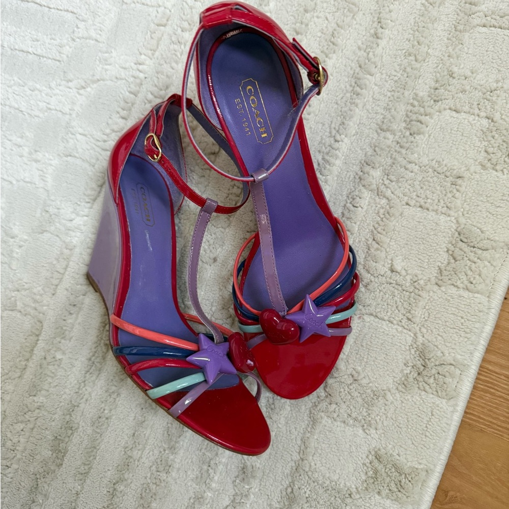 Coach Women's red and purple Wedge Sandals ❤️⭐️